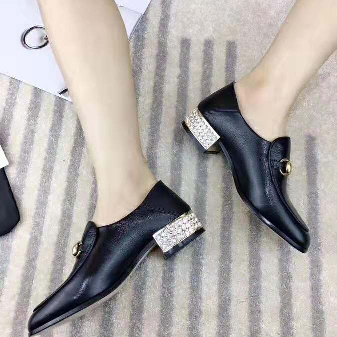 Gucci Women Horsebit Leather Loafer with Crystals 2.54cm Mirrored Heel-Black