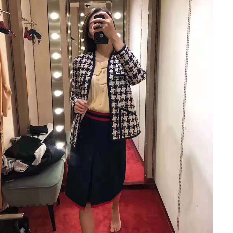Gucci Women Houndstooth V-Neck Jacket