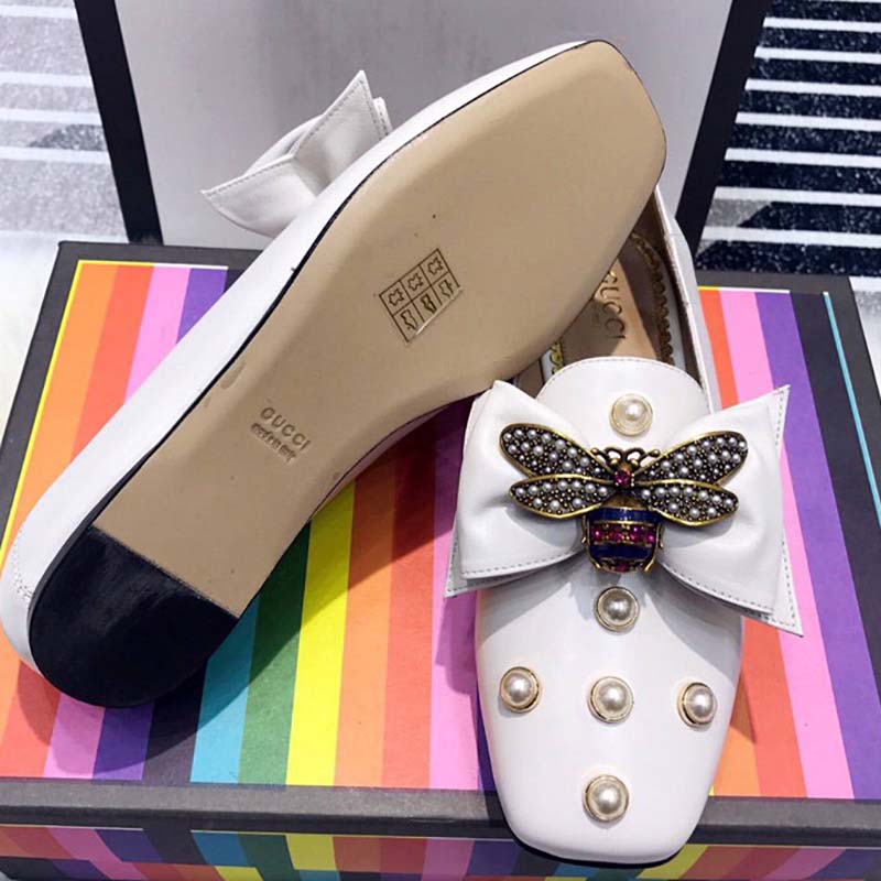 Gucci Women Leather Ballet Flat with Bow White