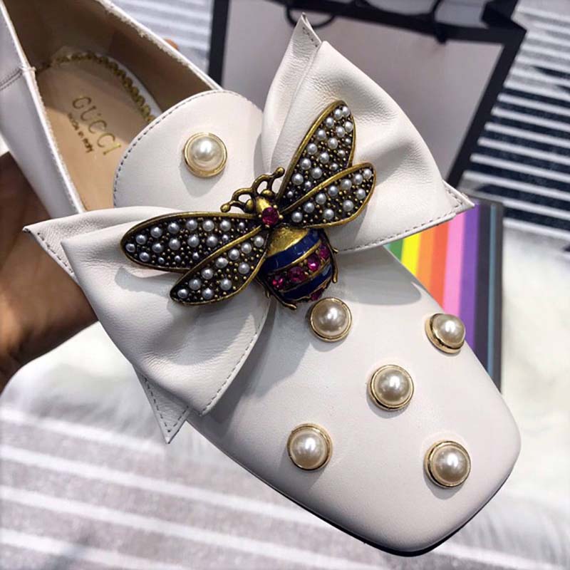 Gucci Women Leather Ballet Flat with Bow White