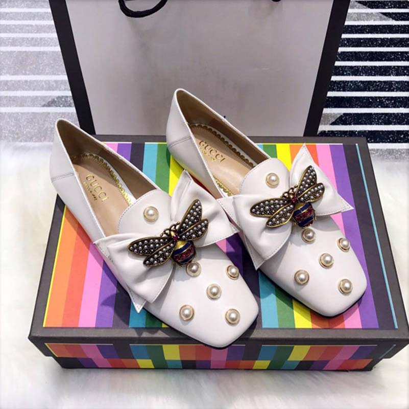 Gucci Women Leather Ballet Flat with Bow White