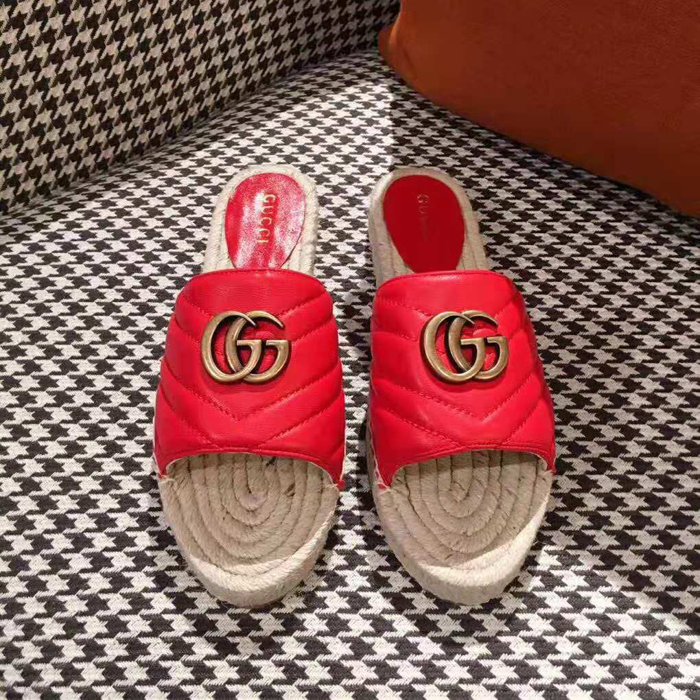 Gucci Women Leather Espadrille Sandal-Red