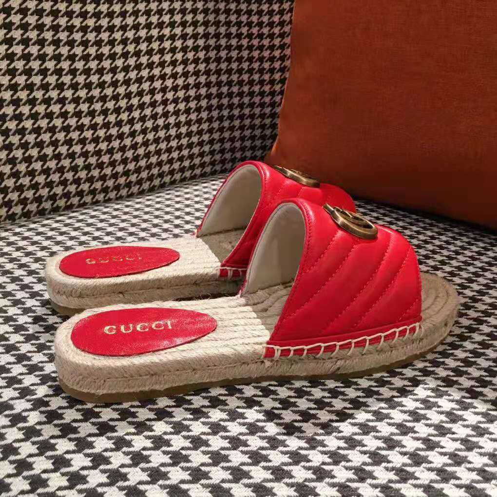 Gucci Women Leather Espadrille Sandal-Red