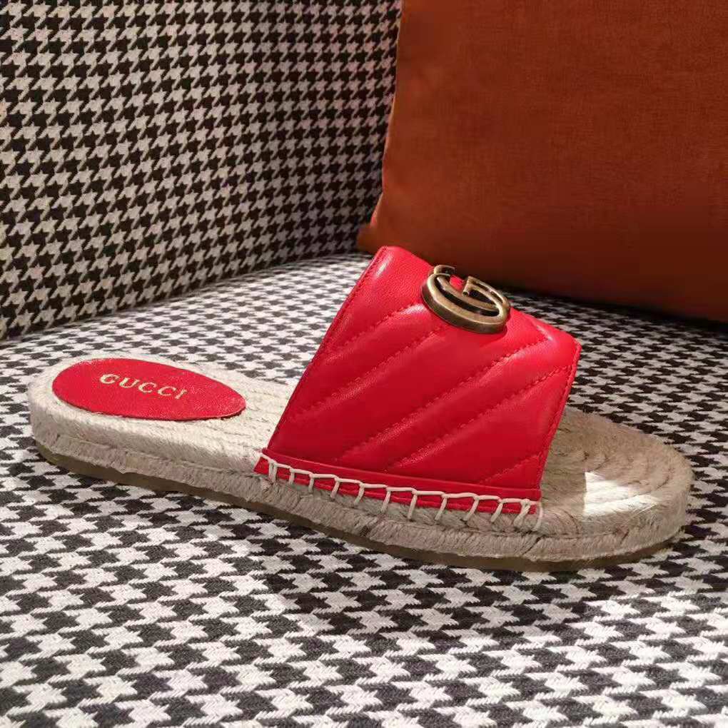 Gucci Women Leather Espadrille Sandal-Red