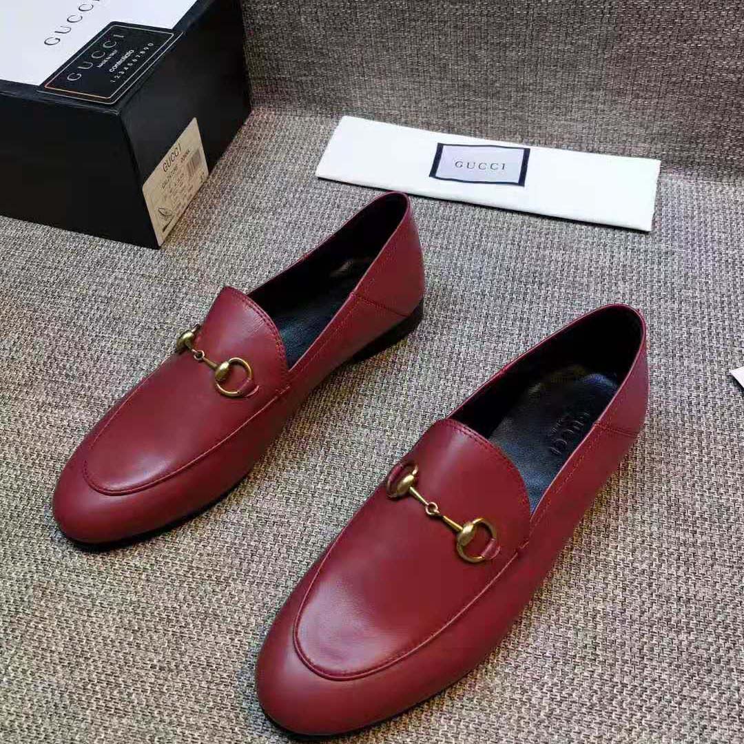 Gucci Women Leather Horsebit Loafer 1.27cm Height-Red