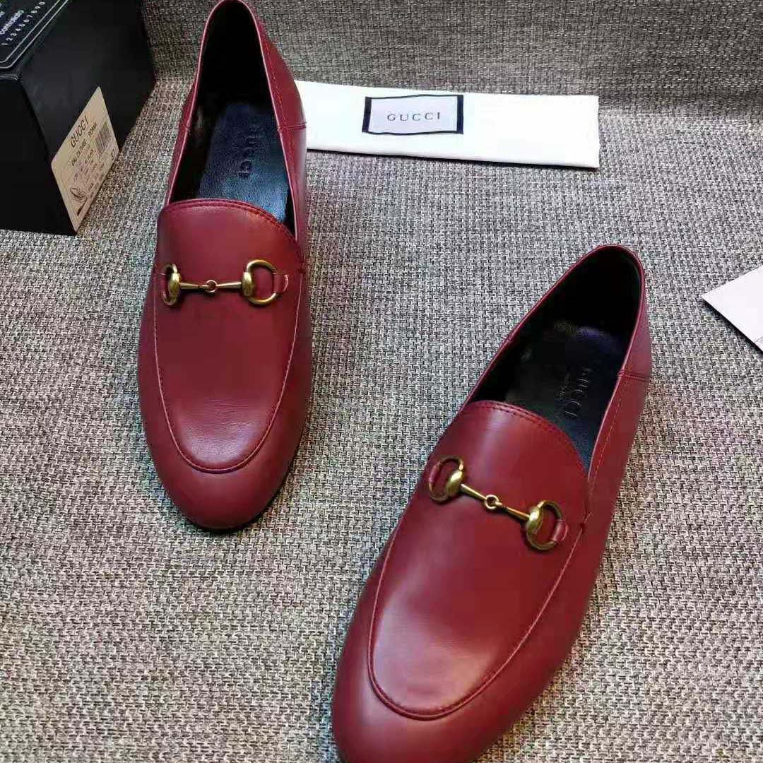 Gucci Women Leather Horsebit Loafer 1.27cm Height-Red