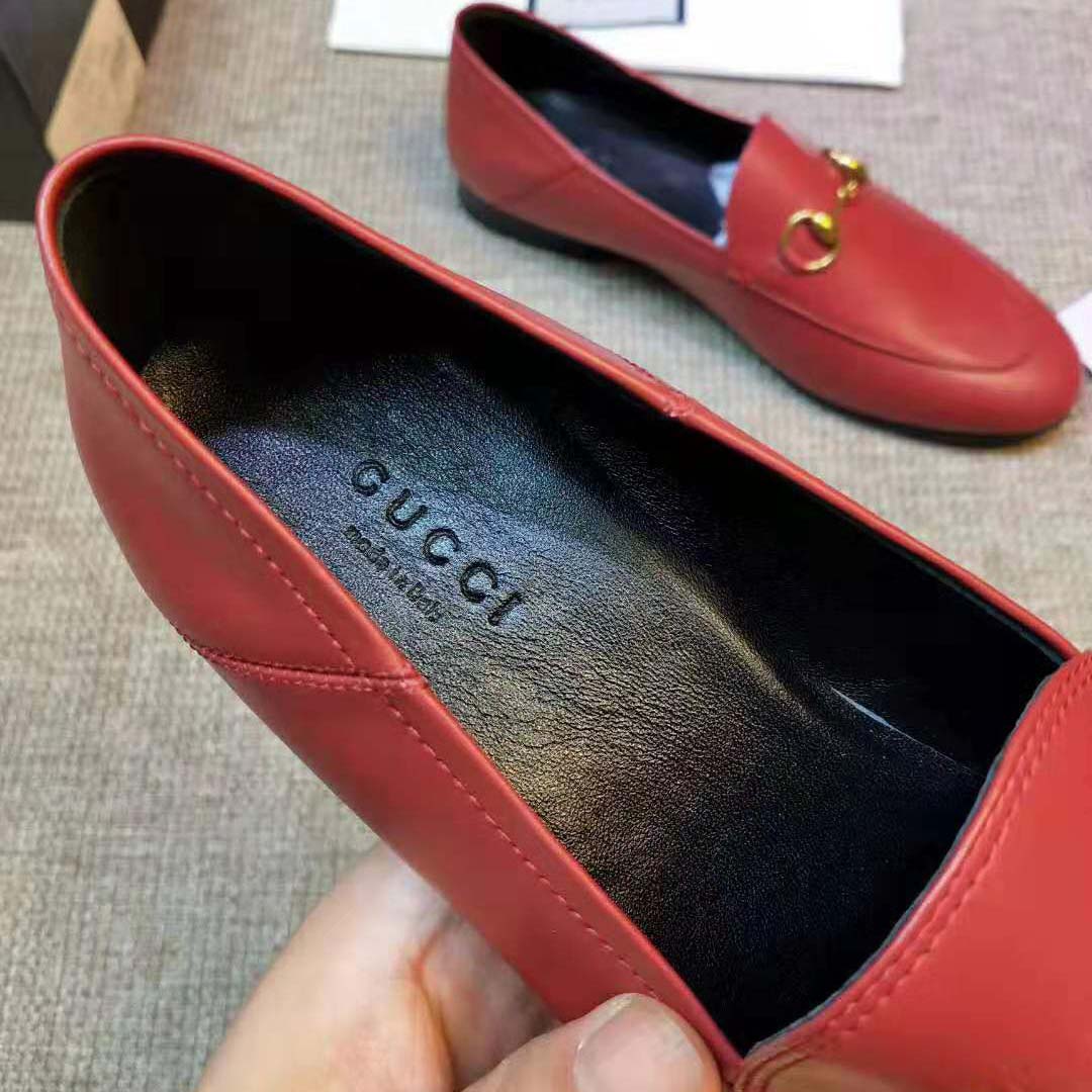 Gucci Women Leather Horsebit Loafer 1.27cm Height-Red