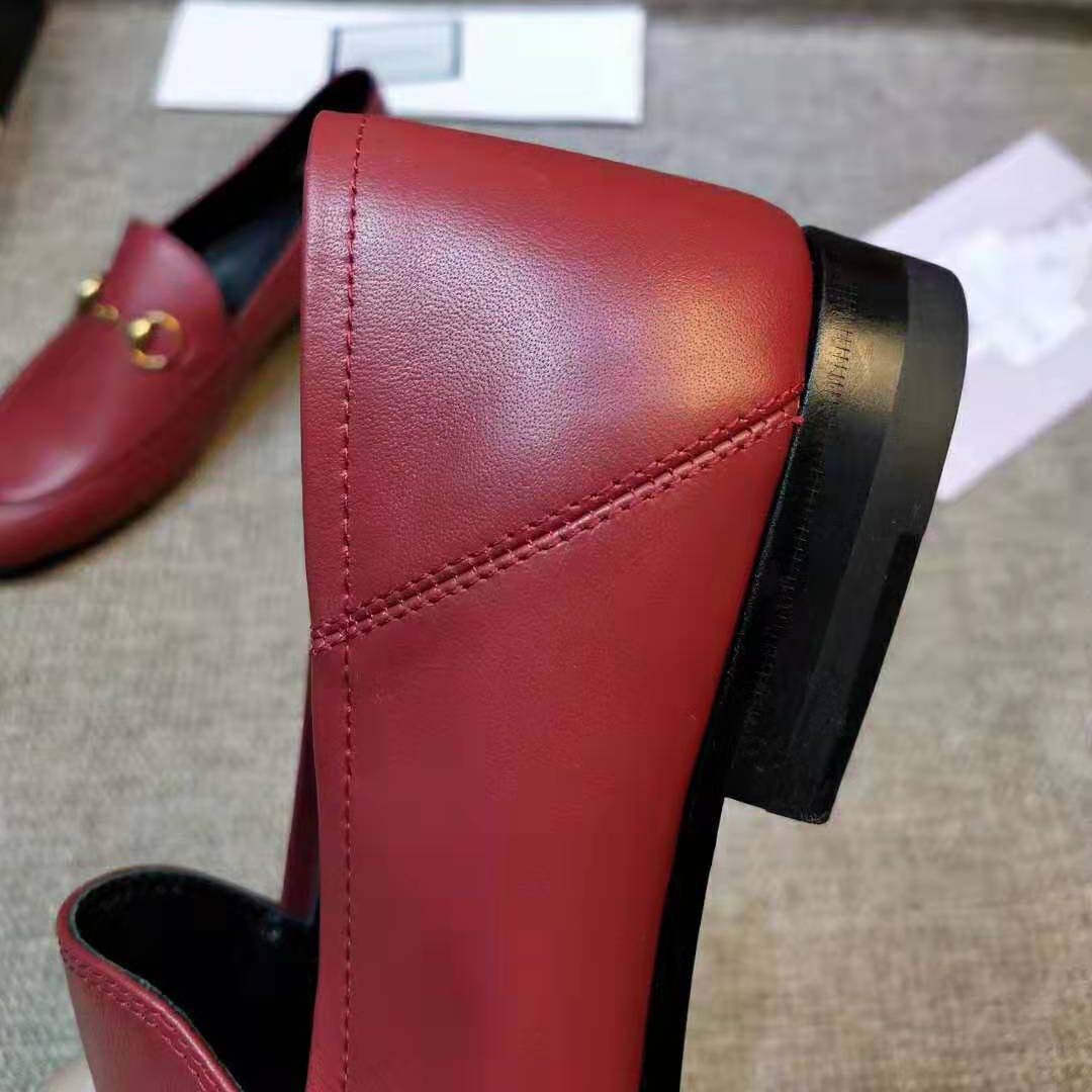 Gucci Women Leather Horsebit Loafer 1.27cm Height-Red