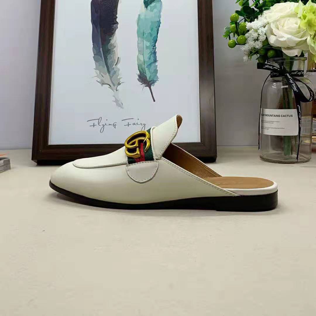 Gucci Women Leather Loafer with GG Web-White