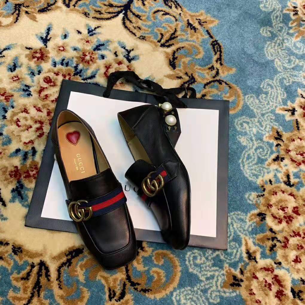 Gucci Women Leather Mid-Heel Loafer 1.5″ Heel-Black