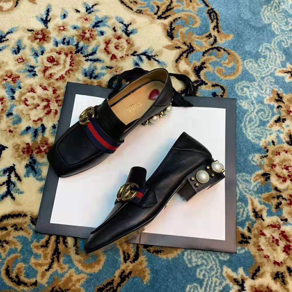 Gucci Women Leather Mid-Heel Loafer 1.5″ Heel-Black