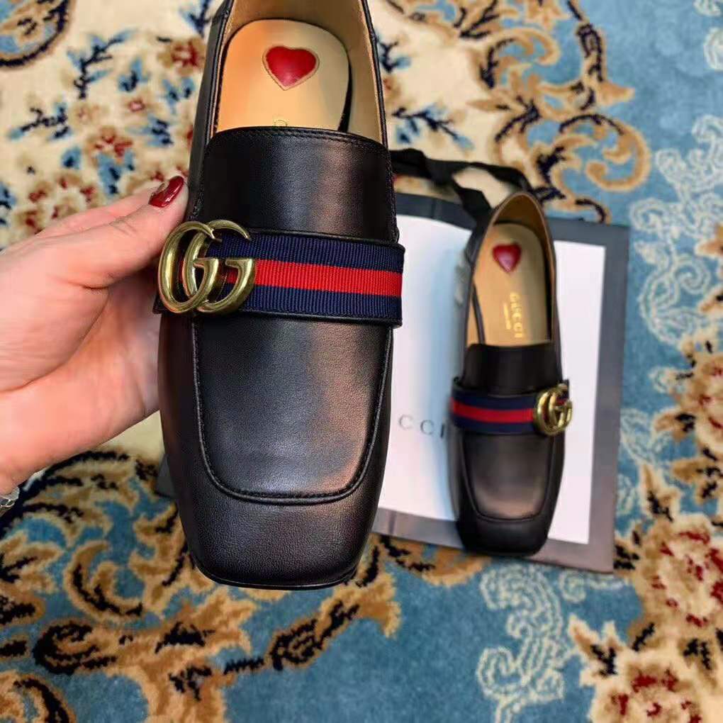 Gucci Women Leather Mid-Heel Loafer 1.5″ Heel-Black