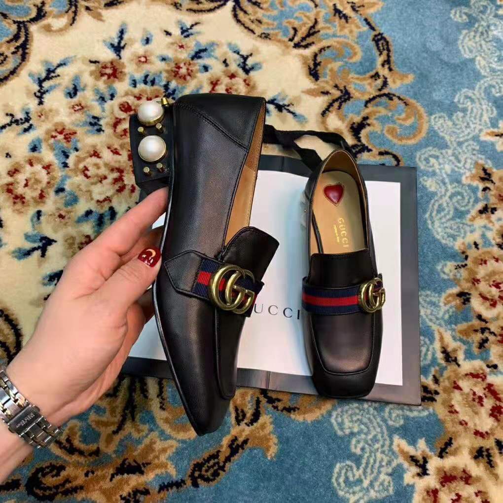 Gucci Women Leather Mid-Heel Loafer 1.5″ Heel-Black