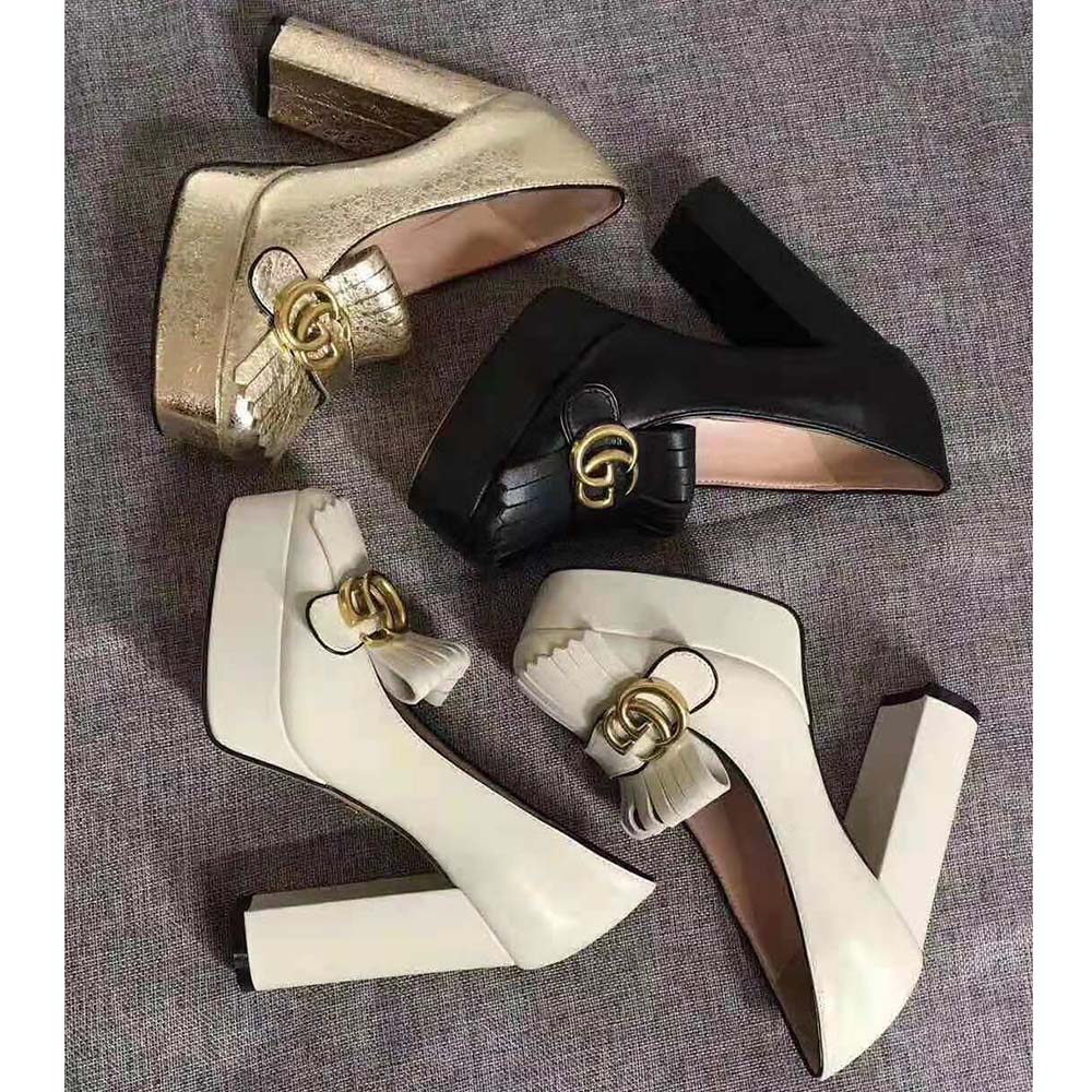 Gucci Women Leather Mid-Heel Pump 5.1 cm Heel-White