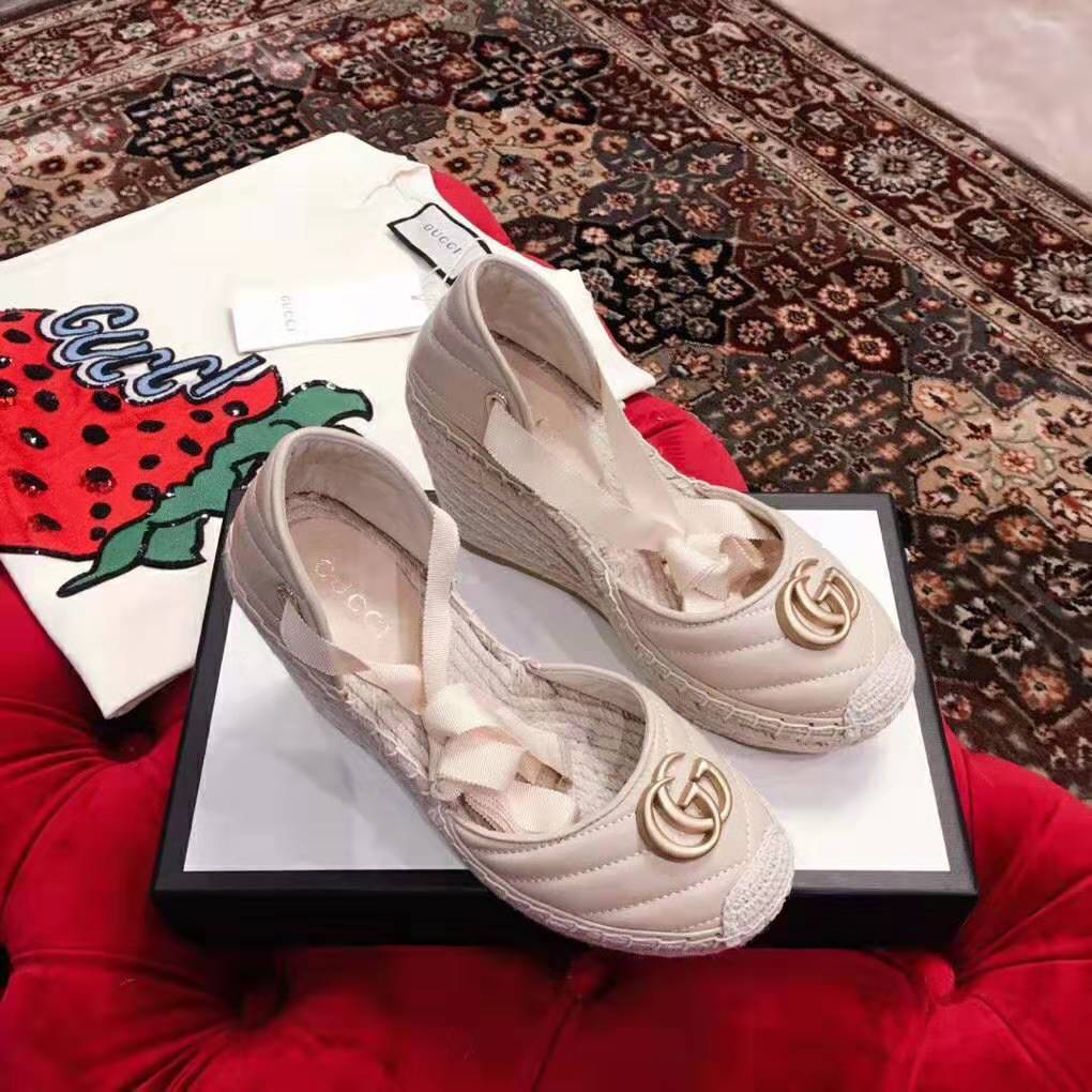 Gucci Women Leather Platform Espadrille 11.9cm Heel with 3.6cm Platform-White