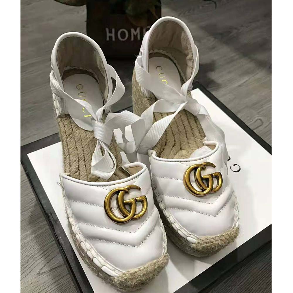 Gucci Women Leather Platform Espadrille 11.9cm Heel with 3.6cm Platform-White