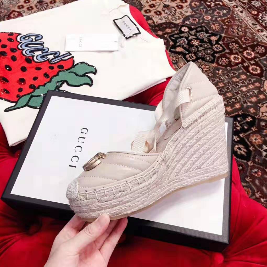 Gucci Women Leather Platform Espadrille 11.9cm Heel with 3.6cm Platform-White