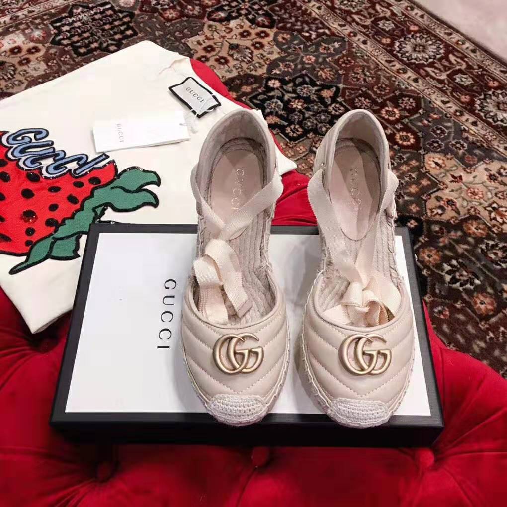 Gucci Women Leather Platform Espadrille 11.9cm Heel with 3.6cm Platform-White