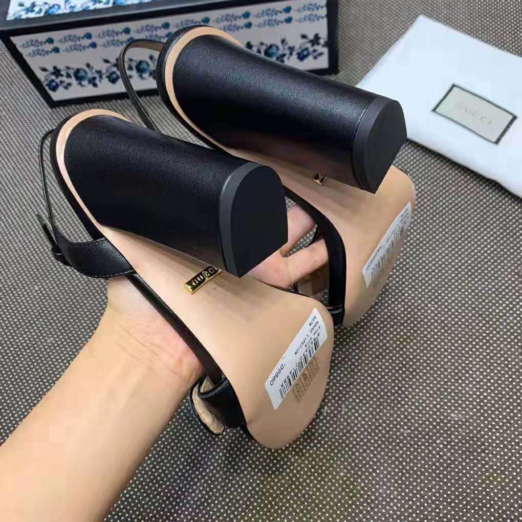 Gucci Women Leather Sandal 10.2 cm Heel-Black
