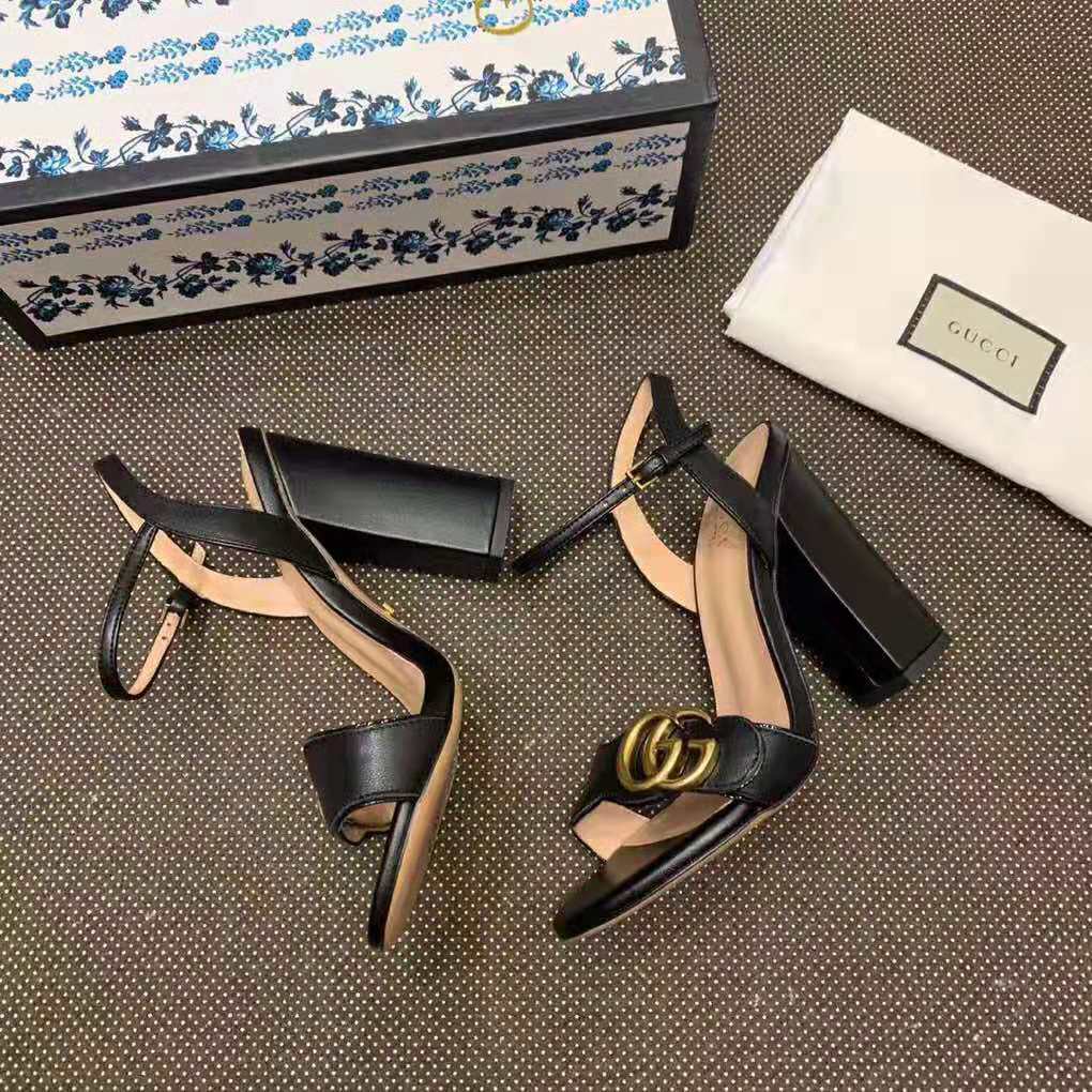 Gucci Women Leather Sandal 10.2 cm Heel-Black