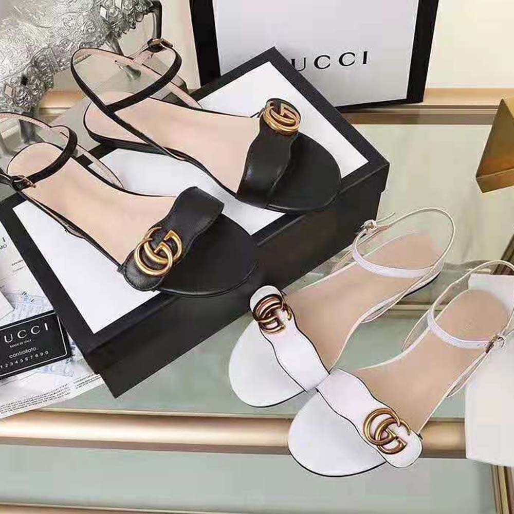 Gucci Women Leather Sandal with Double G-White