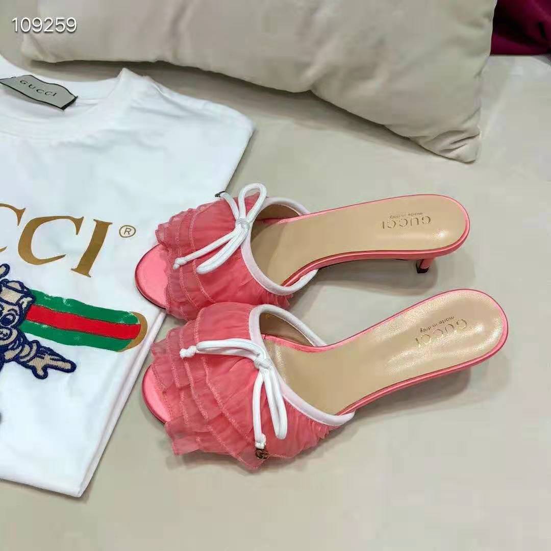 Gucci Women Mid-Heel Tulle Sandal 5.3cm Heel-Pink