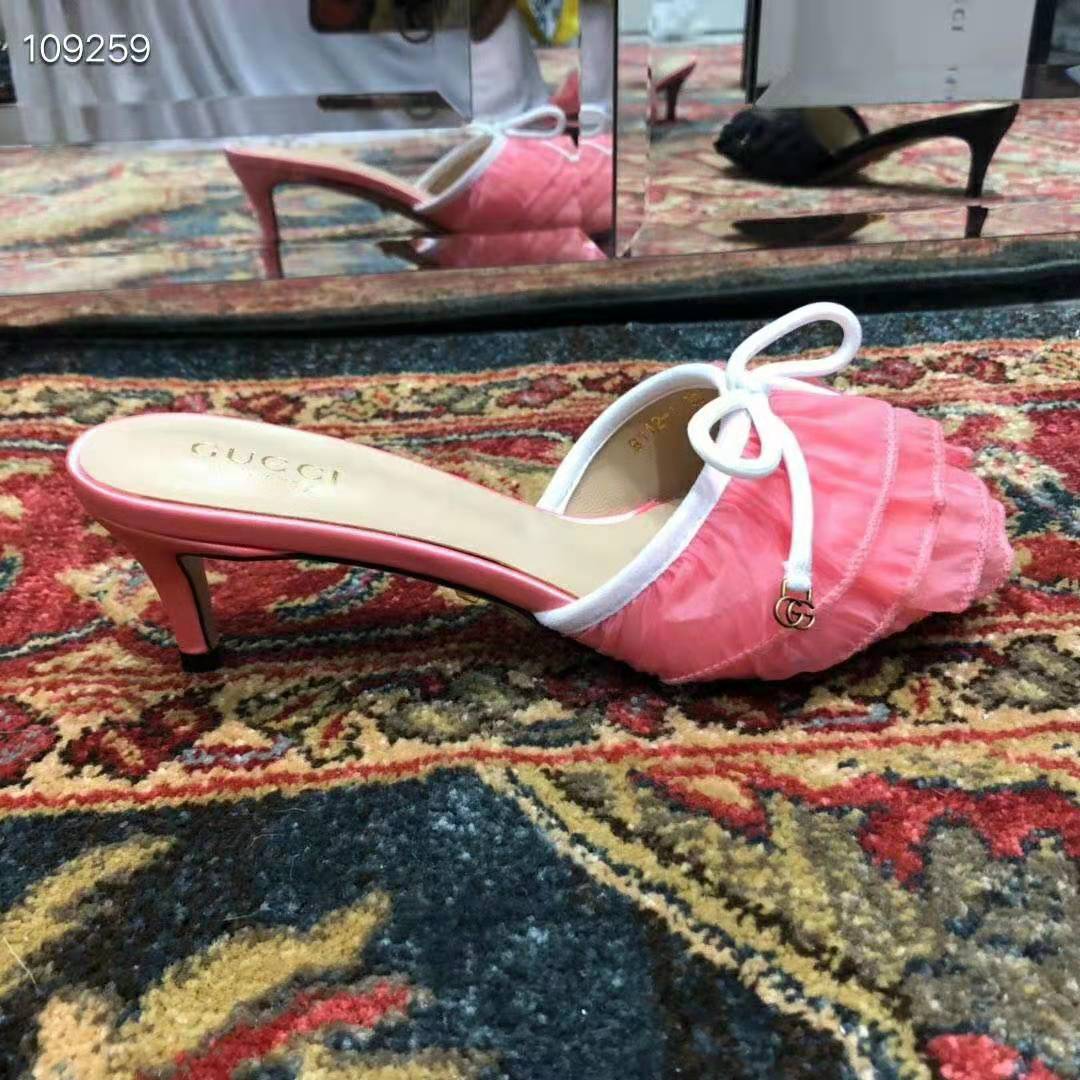 Gucci Women Mid-Heel Tulle Sandal 5.3cm Heel-Pink