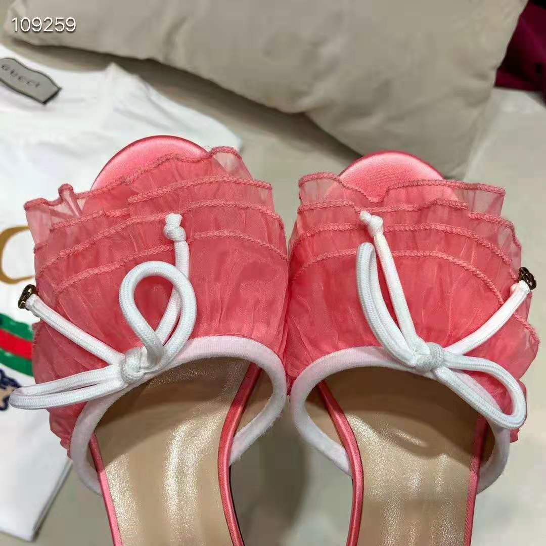 Gucci Women Mid-Heel Tulle Sandal 5.3cm Heel-Pink