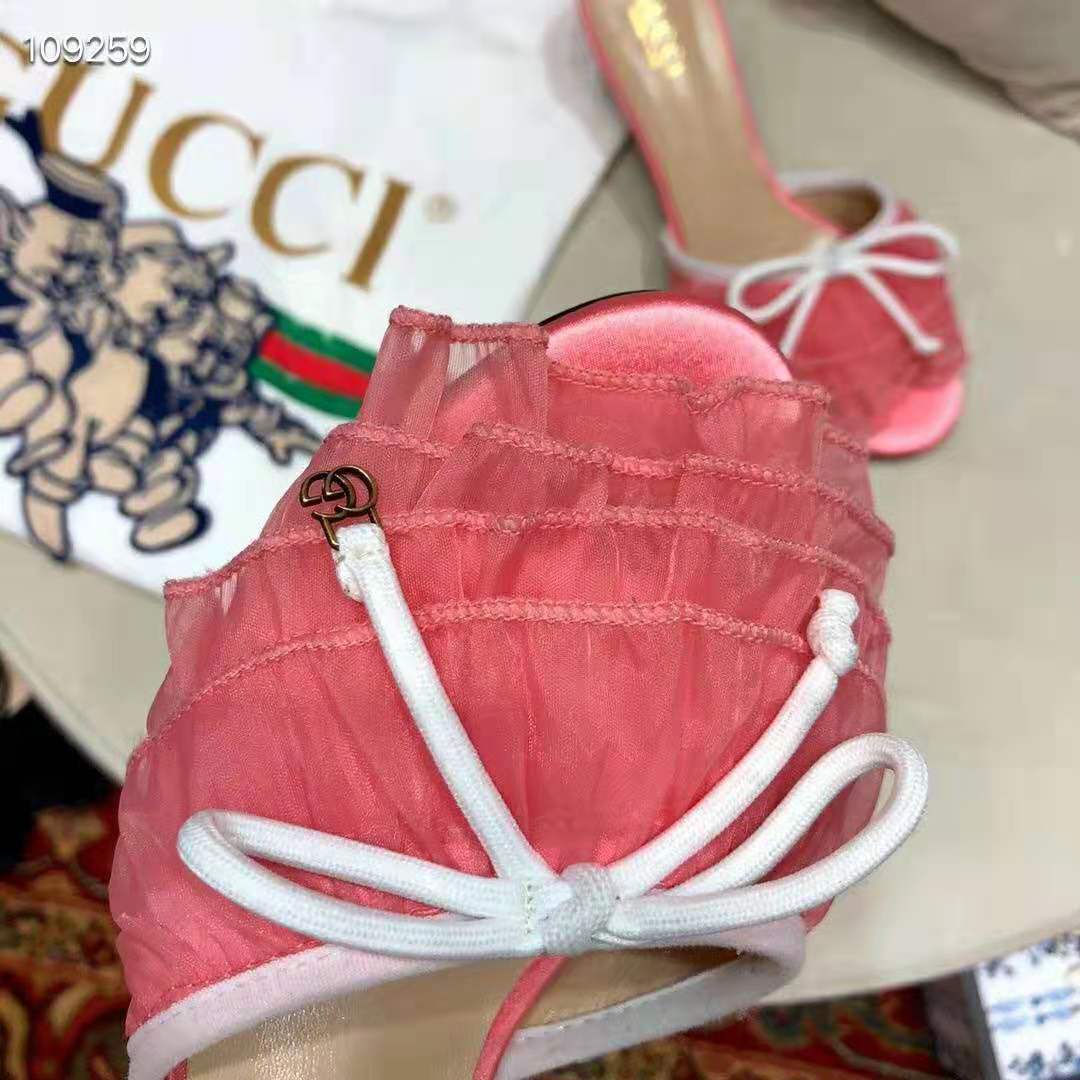 Gucci Women Mid-Heel Tulle Sandal 5.3cm Heel-Pink