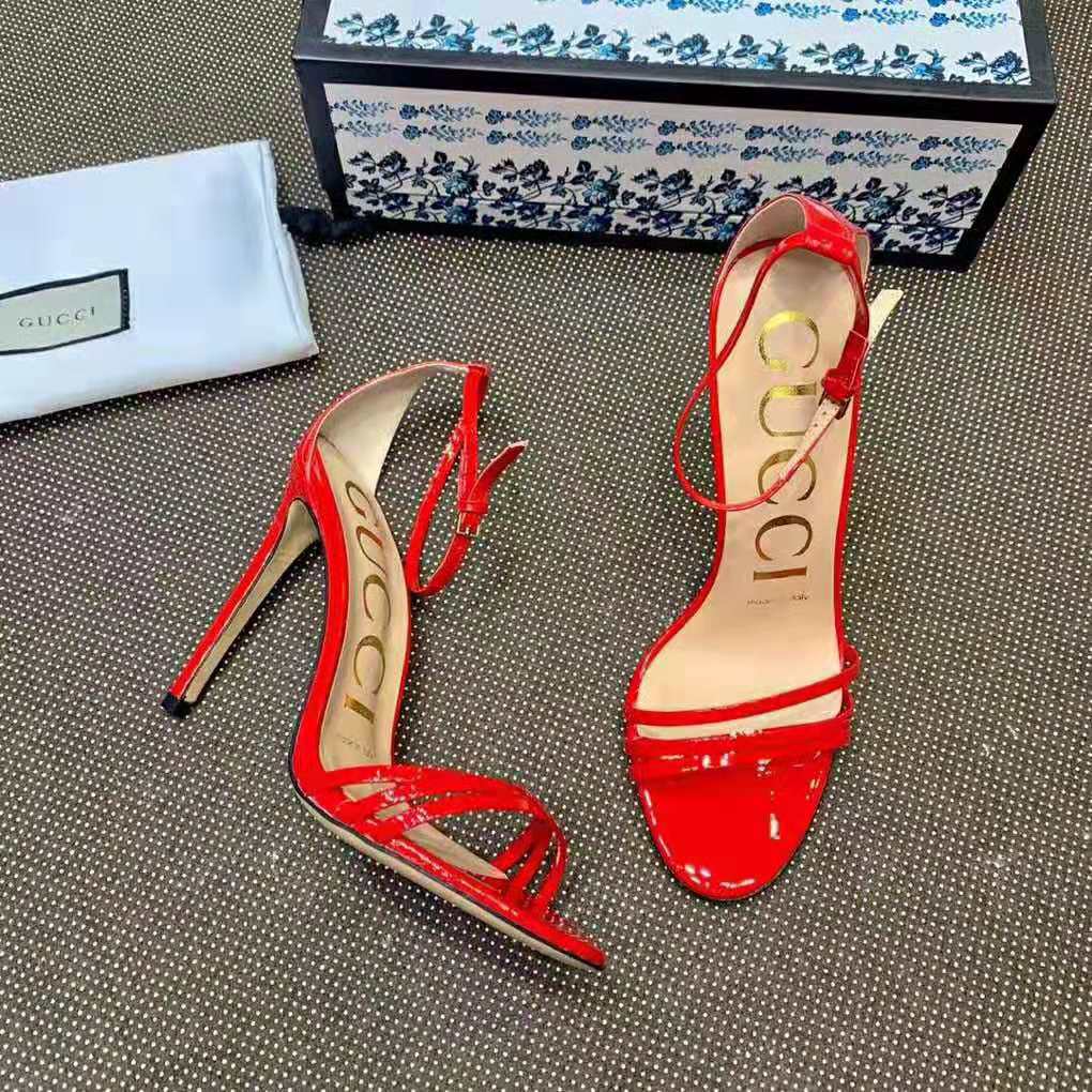 Gucci Women Patent Leather Sandal 11.4cm Thin Heel-Red