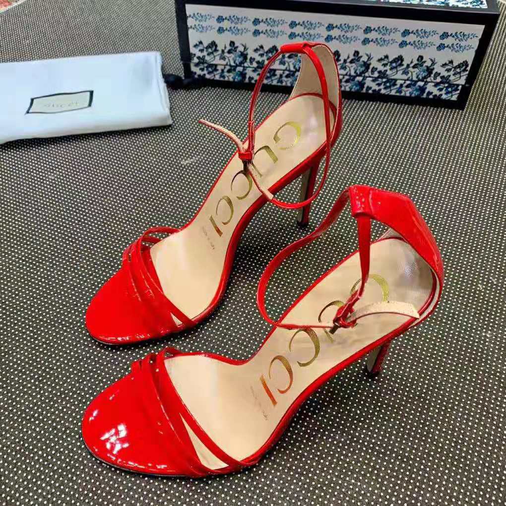 Gucci Women Patent Leather Sandal 11.4cm Thin Heel-Red