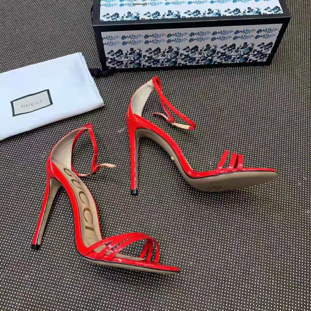 Gucci Women Patent Leather Sandal 11.4cm Thin Heel-Red