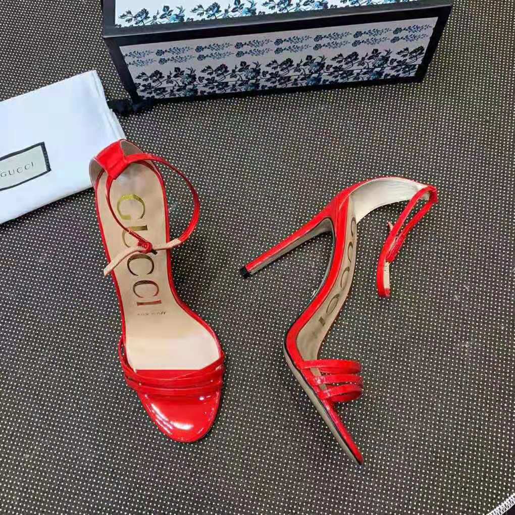 Gucci Women Patent Leather Sandal 11.4cm Thin Heel-Red