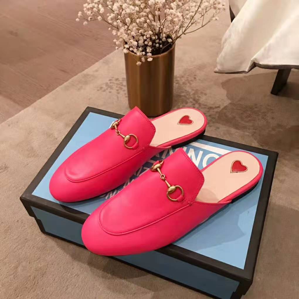 Gucci Women Princetown Leather Slipper with Horsebit Detail-Rose