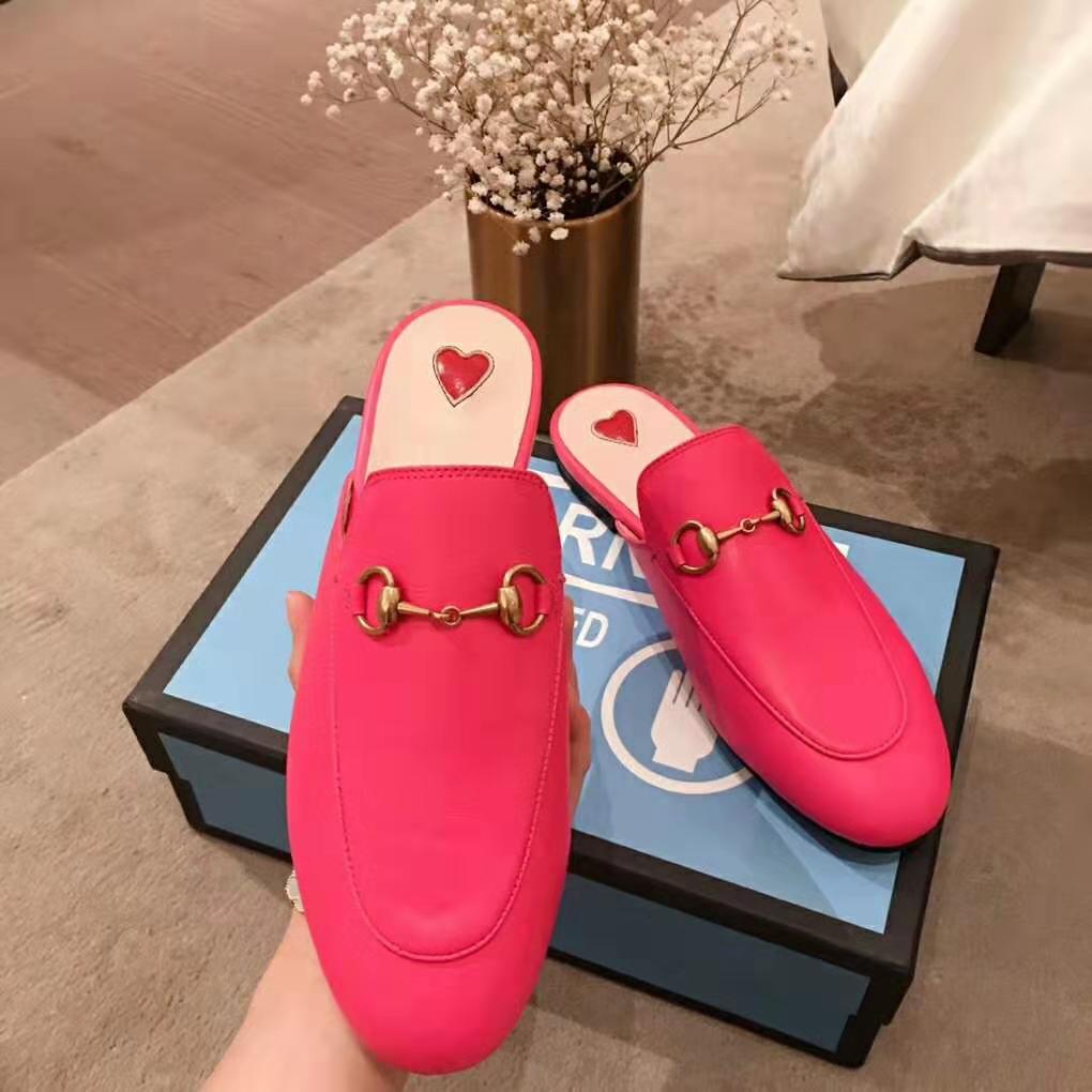 Gucci Women Princetown Leather Slipper with Horsebit Detail-Rose