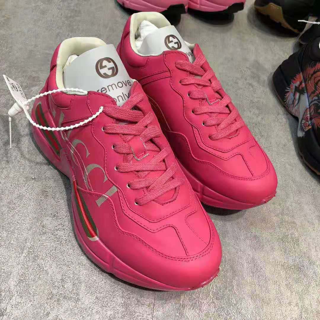 Gucci Women Rhyton Gucci Logo Leather Sneaker-Rose