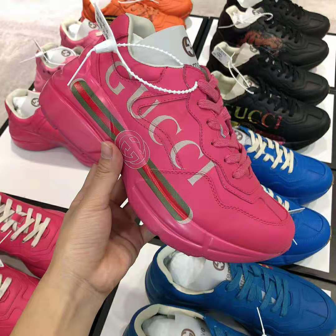 Gucci Women Rhyton Gucci Logo Leather Sneaker-Rose