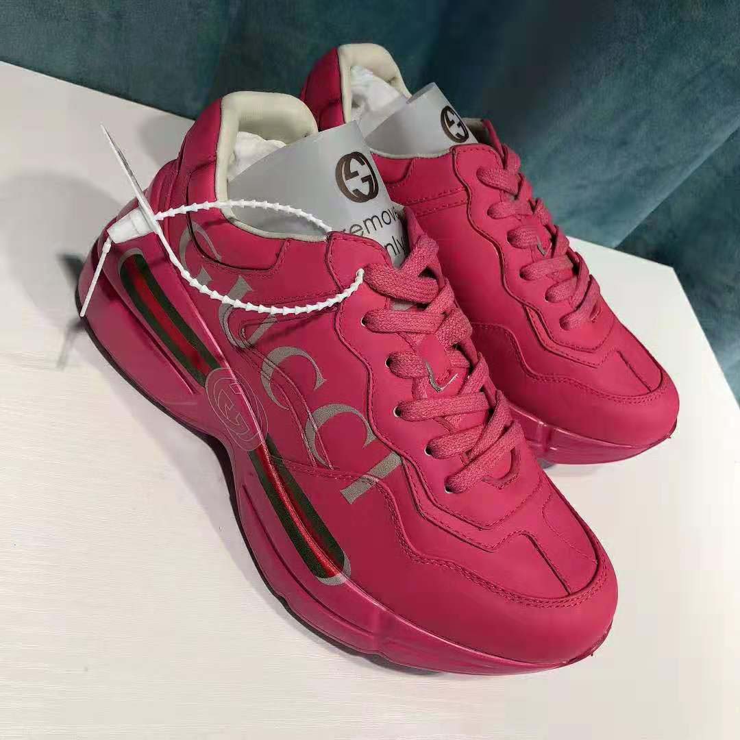 Gucci Women Rhyton Gucci Logo Leather Sneaker-Rose
