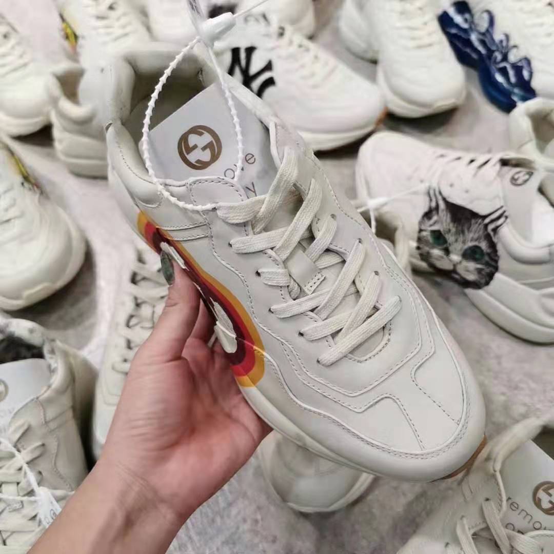Gucci Women Rhyton Sneaker with Interlocking G and Heart in 4.6 cm Height-Beige