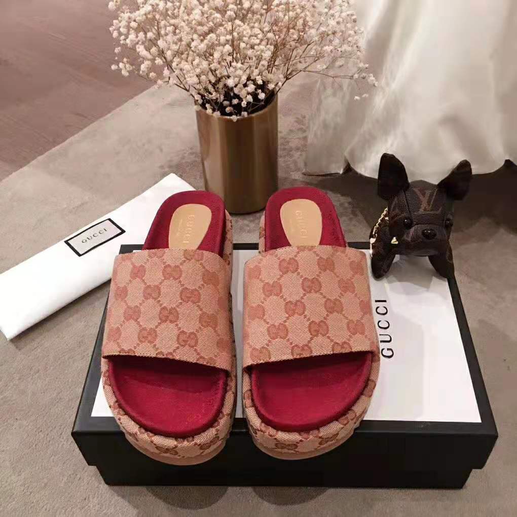 Gucci Women’s Original GG Slide Sandal 6.1cm Height-Brown