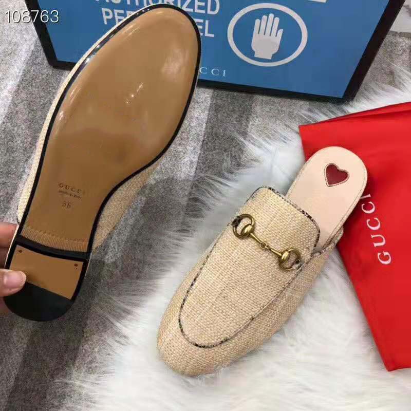 Gucci Women Princetown Raffia Slipper 1cm Heel-Sandy