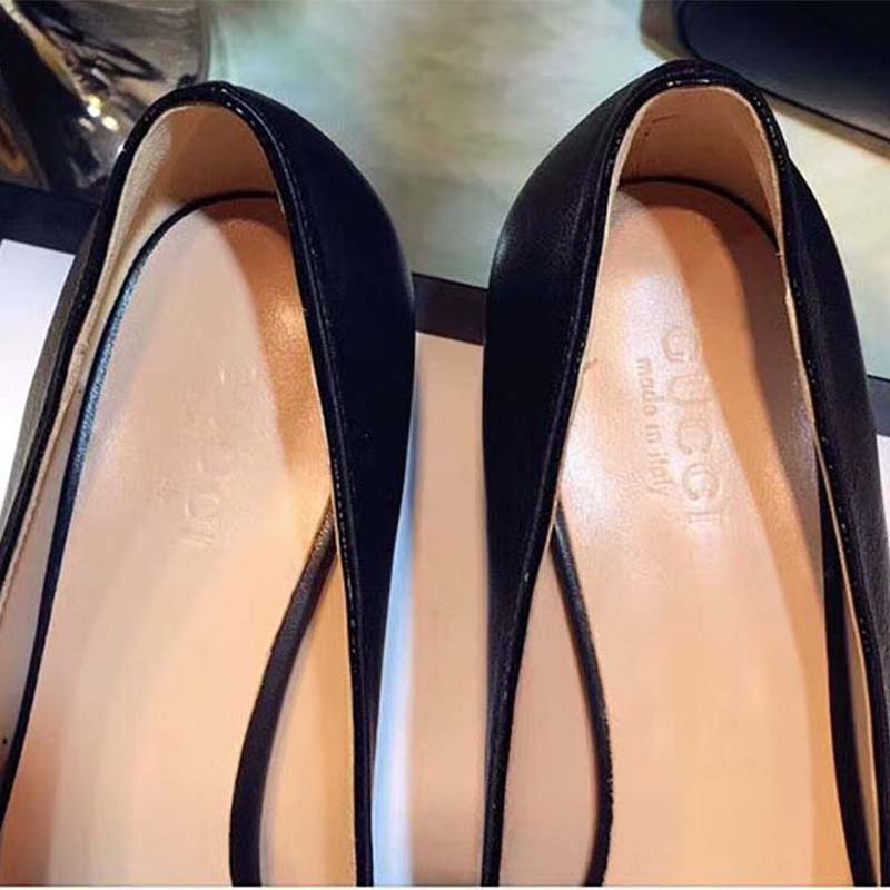 Gucci Women Shoes Leather Mid-Heel Pump 50mm Heel-Black