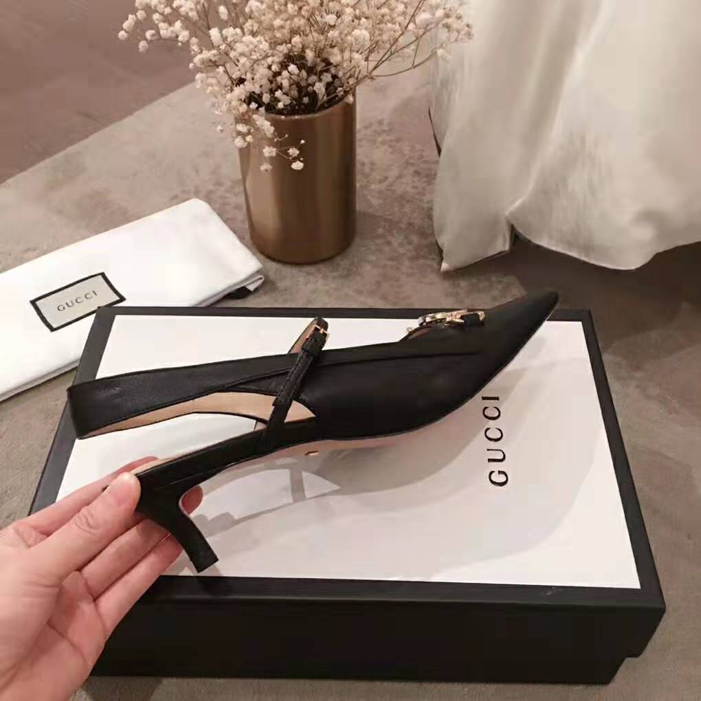 Gucci Women Zumi Leather Low-Heel Slingback Pump 4.6cm Height-Black
