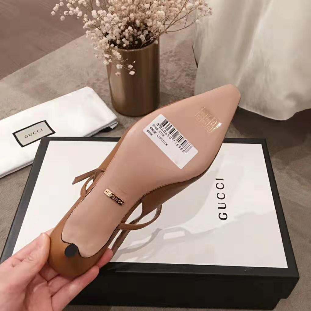 Gucci Women Zumi Leather Low-Heel Slingback Pump 4.6cm Height-Brown