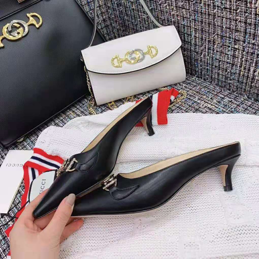 Gucci Women Zumi Leather Slide 4.6 cm Height-Black