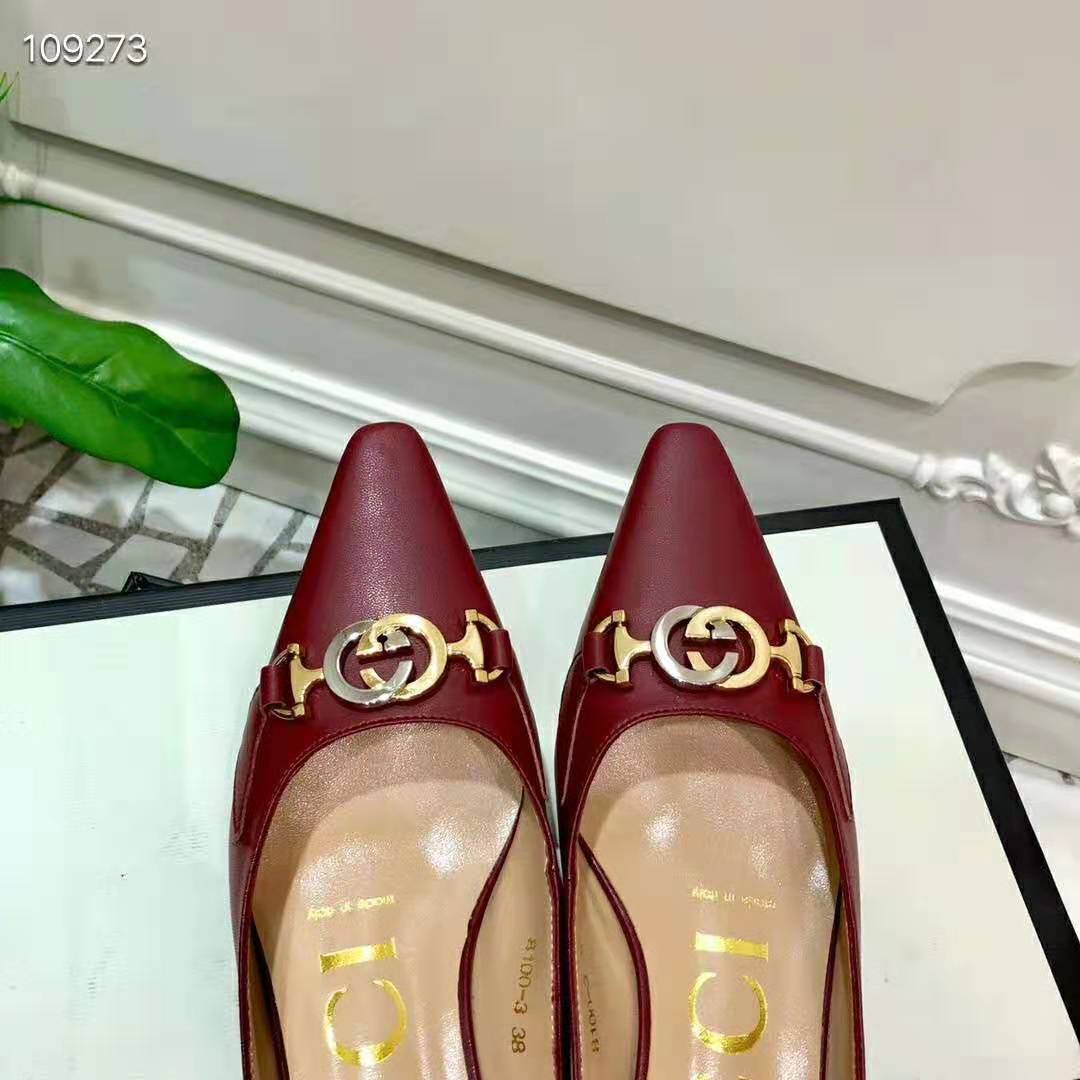 Gucci Women Zumi Leather Slide 4.6 cm Height-Maroon