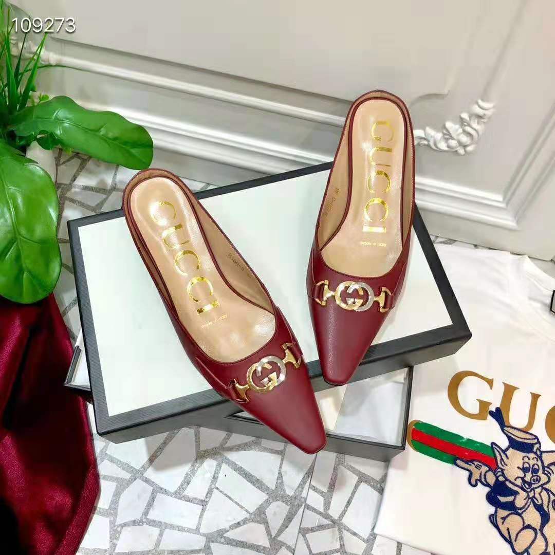 Gucci Women Zumi Leather Slide 4.6 cm Height-Maroon