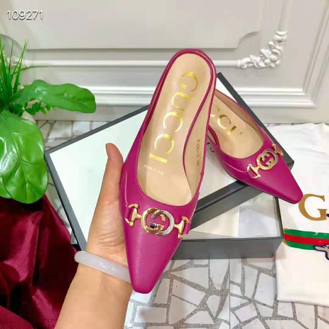 Gucci Women Zumi Leather Slide 4.6 cm Height-Rose