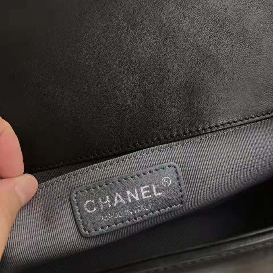 Chanel Boy Chanel Handbag in Calfskin & Ruthenium-Finish Metal-Black