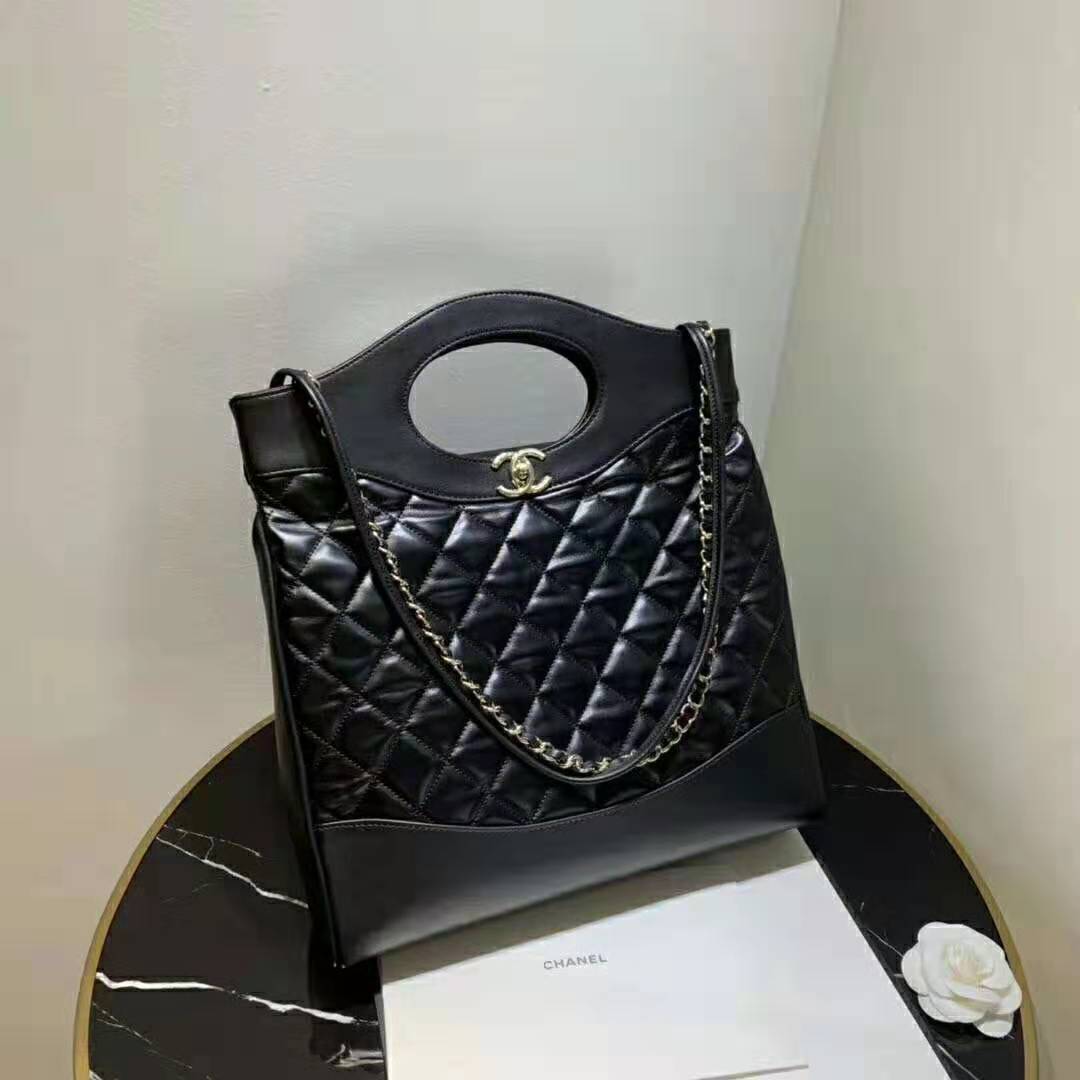 Chanel Women 31 Shopping Bag in Calfskin Leather-Black
